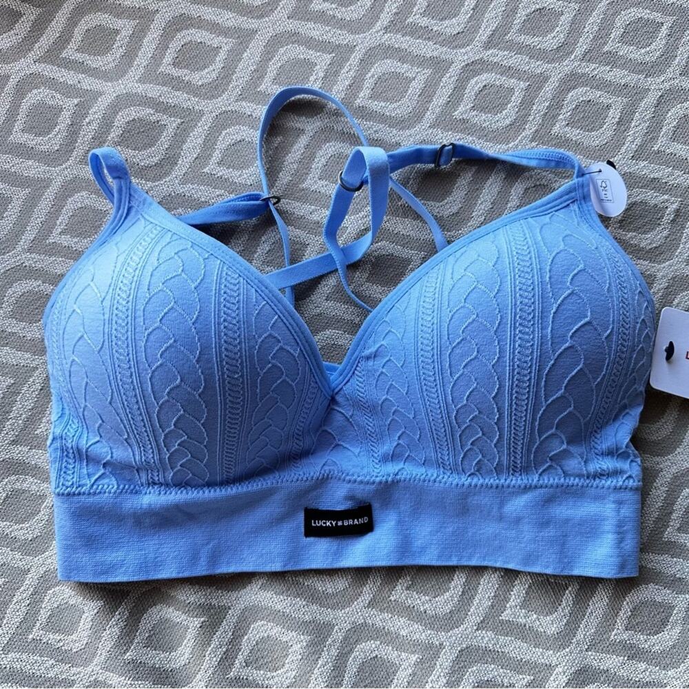 Lucky Brand Light Blue‎ Textured Bralette sz M NWT Comfort Wireless